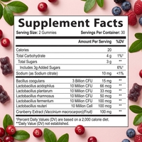Gummies Probiotiques Véganes pour Femmes, Marque Privée OEM/ODM, Supplément Naturel, Gummies Probiotiques à la Canneberge pour la Digestion Féminine
