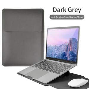 Housse d'ordinateur portable en cuir PU gris OEM d'usine en gros, 13, 14, 15,6 pouces, antichoc, avec <span class=keywords><strong>pochette</strong></span> organisatrice de câbles offerte - Product Image 1