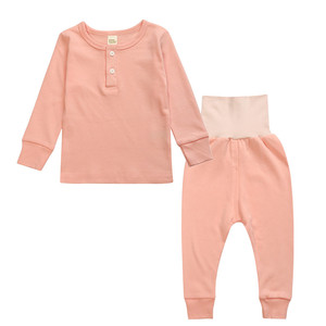 Ensembles de vêtements pour bébés unisexes en coton 100% coréen 2017, couleur unie, 2 pièces, respirants, printemps, chemise et pantalon - Product Image 5