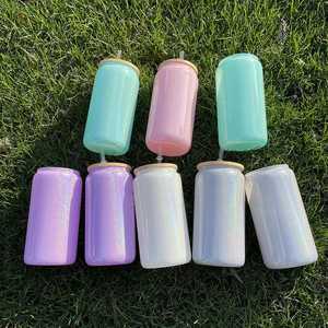 Free Shipping 15oz Sublimation Shimmer Glass Can with <b>Bamboo</b> Lid Straw for Party Use Soda Beer Coffee Tumbler for DIY Printing - Product Image 4