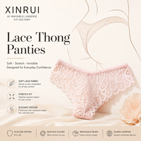 Celana Dalam Wanita Model Thong Berbahan Poliamida dengan Renda, Pinggang Sedang, Lembut, Elastis, Bernapas, Seksi, Ukuran Besar, Grosir, Pabrik OEM ODM