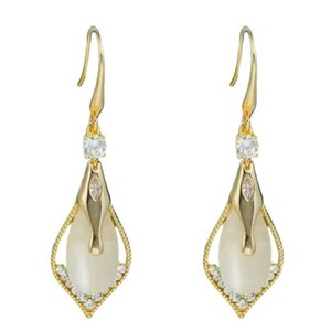 Boucles d'oreilles pendantes longues et polyvalentes, géométriques, serties de diamants et de pierres œil-de-chat - Product Image 5