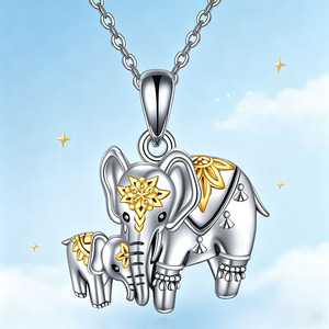 Collana Unisex in Lega di Bambù con Elefante Inciso, Accessorio Personalizzato di Tendenza Stile Europeo-Americano, Ciondolo Portafortuna per la Festa della Mamma - Product Image 4