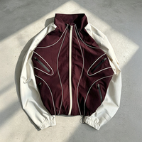 Veste coupe-vent courte à fermeture éclair avec logo personnalisé, col montant rétro, style hip-hop, bandes contrastantes, 100% nylon, streetwear unisexe