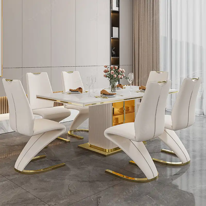 Lüks İskandinav dikdörtgen depolama mermer yemek masası 8 koltuk ve sandalye Combina yemek masası seti yemek odası mobilyası