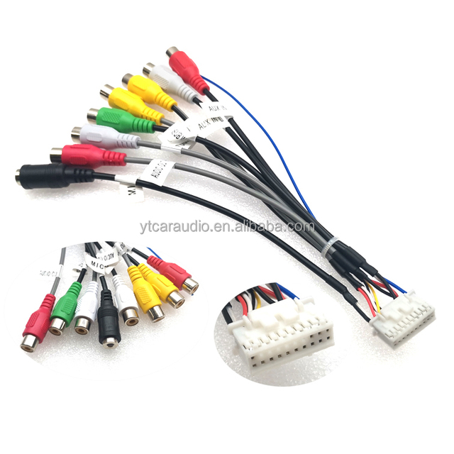 Car 20-pin Extended Interface RCA AUX-IN/OUT Cable With Audio IN/Out MIC for Android Head Unit Stereo