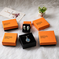 Boîte à bijoux carrée en stratifié orange et noir, emballage frais pour boucles d'oreilles, bracelets, colliers et bagues, avec logo
