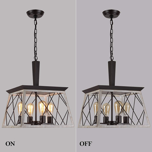 Square Stainless Steel Adjustable Height Pendant Light Black Metal Frame E26 Bulb Base 4-Light <b>Chandelier</b> Remote Control AC220V - Product Image 4