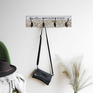 Llaveros de madera de 4 ganchos, decoraciones de pared rurales para cocina, sala de estar, baño, regalos de inauguración de la casa, colgadores de hierro, estilo artístico - Product Image 2