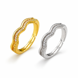 Anello francese retrò a doppio strato ondulato, accessorio alla moda per l'uso quotidiano da donna - Product Image 1