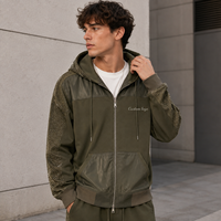 Sweat à capuche zippé patchwork personnalisé, veste à capuche zippée pour homme, logo brodé et manches ornées de strass pour tenues quotidiennes et streetwear