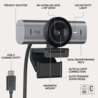 Logitech MX Brio 705 pour les entreprises, webcam 4K avec correction automatique de la lumière, Ultra HD, cadrage automatique, mode présentation, USB-C