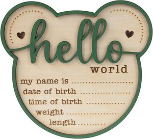 Décor de pépinière bébé 15cm annonce chanter bonjour monde naissance Stats nouveau-né disque pour cadeaux d'hôpital - Product Image 1