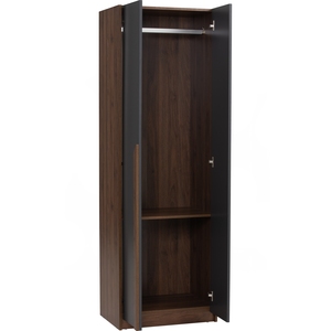 Modern Walnut Black MANDO 2 Door Wardrobe Slim Industrial Bedroom Closet for Compact Living and Apartment <b>Clothes</b> <b>Storage</b> - Product Image 2