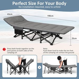 <span class=keywords><strong>Lit</strong></span> de camping pour adultes avec matelas et oreiller intégrés, <span class=keywords><strong>lit</strong></span> de couchage portable pour l'extérieur, gris, capacité de charge de 450 lb, avec sac de transport, service OEM ODM - Product Image 3