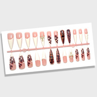 24 faux ongles à presser, forme stiletto, imprimé léopard, French manucure, motif croix dorée, avec lime à ongles, vente en gros, dropshipping