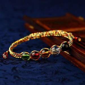 Pulsera de cuerda de cinco colores, estilo étnico hecho a mano, tejida con cuentas de vidrio de colores, costumbre tradicional folclórica, cuerda roja, para hombre - Product Image 4