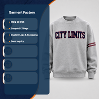 Sweat-shirt à col rond personnalisé gris avec lettres et manches rayées OEM ODM