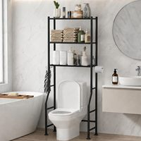 Étagère de rangement métallique à 3 niveaux anti-basculement pour toilettes, avec porte-papier et 4 crochets, organisateur de salle de bain peu encombrant, étagère utilitaire