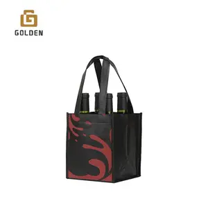 Golden Custom Wholesale Price Wine Box With Paper Bag Nonwoven Wine Tote Chilling Cooler Carrier Wine Gift Bags