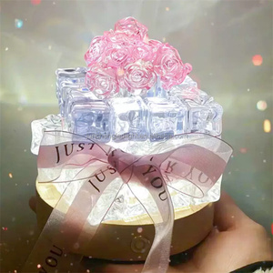 Filles Femme Adolescents Décor À La Maison pour <span class=keywords><strong>Chambre</strong></span> Salon Fête Mariage Valentine Rose Fleur Arbre <span class=keywords><strong>Led</strong></span> Rose Cube lampe de table Cadeau - Product Image 4