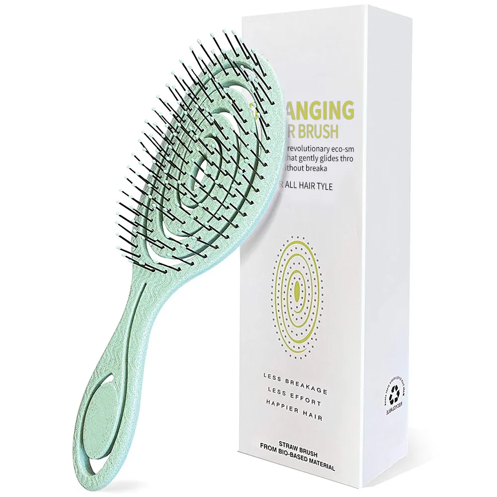Hot Selling Eco-Friendly Natural Detangling Brush Custom Color Detangler Hairbrush Organic Wheat Straw Detangling Hair Brush