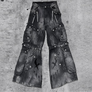 DiZNEW 2025 da uomo a gamba larga <span class=keywords><strong>Jeans</strong></span> personalizzati pesanti neri a vita bassa <span class=keywords><strong>Cargo</strong></span> - Product Image 2