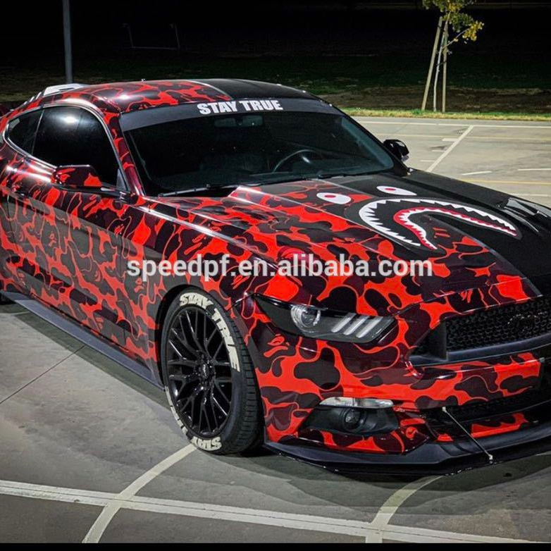 Горячая новинка Модная стильная черно-красная камуфляжная пленка для автомобиля