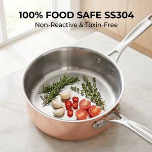 <span class=keywords><strong>Casserole</strong></span> professionnelle en acier inoxydable 3 plis <span class=keywords><strong>de</strong></span> 2,2 mm, extérieur en cuivre, design classique écologique, poignée en acier inoxydable, compatible four jusqu'à 280°C, en métal - Product Image 6