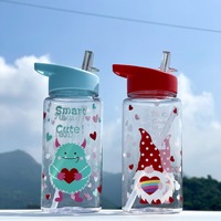 C612 vente chaude tasse de paille à poignée transparente portable personnalisée mignonne 500ml bouteille d'eau potable pour enfants tasse d'eau transparente en plastique