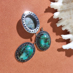 All'ingrosso ciondoli ovali in pietra blu naturale cz in vera natura turchese africano gioielli in argento placcato collana charm per le donne - Product Image 4