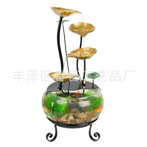 Minimalist <b>Desktop</b> Glass Fish Tank Round Water Feature For Living Room Entryway TV <b>Stand</b> Aquarium Decor - Product Image 4