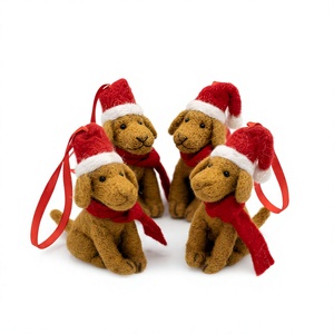 Handmade Knitted 100% Certified Wool Eco-Friendly Traditional Christmas Puppy Ornament <b>Red</b> Hat <b>Scarf</b> Small Animal Shape Holiday - Product Image 3