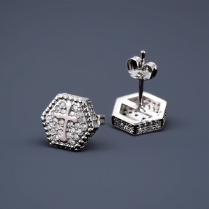 Hexagonal Cross Zircon <b>Stud</b> Earrings Gold Silver Micro Pave Full Diamond Hip Hop <b>Men</b> Women Fashion Jewelry Gift - Product Image 3