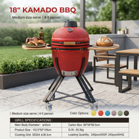 Barbecue au charbon de bois en céramique Kamado de 18 pouces, barbecue rond pour la cuisson en plein air avec tables latérales en bambou