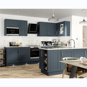 Eleganti Mobili da Cucina Ovali in <span class=keywords><strong>Legno</strong></span> Massello Colore Azzurro Grigio con Isola e Piano di Lavoro - Product Image 3