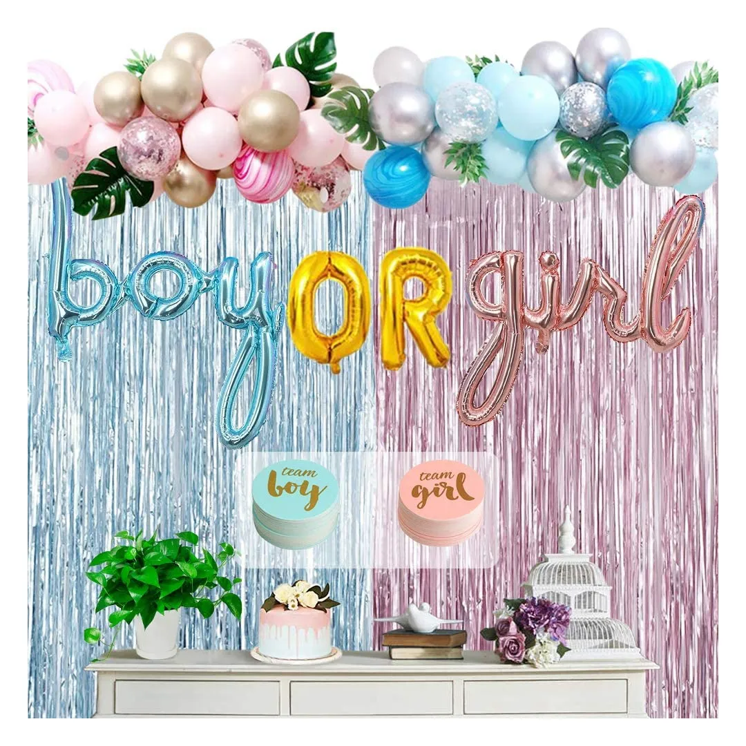 DJTSN Geschlecht enthüllen Babyshower Ballons Globusfolie Regenvorhang Junge oder Mädchen Partyzubehör Dekorationen