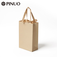 Sac shopping en papier kaki personnalisé PINUO avec logo, sac cadeau haut de gamme couleur unie, poignée ruban, gaufrage pour emballage boutique