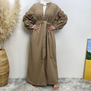 1995# New Fashion Autumn Winter Coat Thick Polyester Side <b>Pockets</b> Women Open Abaya Dubai Womens Clothing Modest Coats - Product Image 2