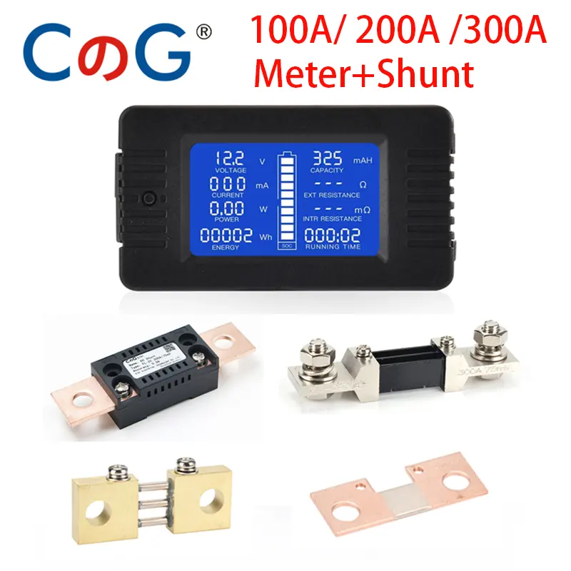 10-50A 100A 200A 300A متر رقمي تيار مستمر 0-50 V 9 في 1 LCD تيار مستمر الجهد كاشف الطاقة أمبير تحويلة الفولتميتر مقياس التيار