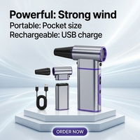 Ventilateur portable turbo rechargeable, nettoyeur d'écran, batterie externe 4000mAh*2pcs, lampe torche, brosse de nettoyage, 180W, écologique