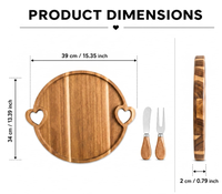Plateau de service rond en bois d'acacia de 13 pouces avec 2 poignées en forme de cœur intégrées, plateau de service polyvalent pour table basse