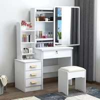 Coiffeuse de luxe moderne européenne avec miroir LED, structure en bois massif et rangement en panneaux MDF