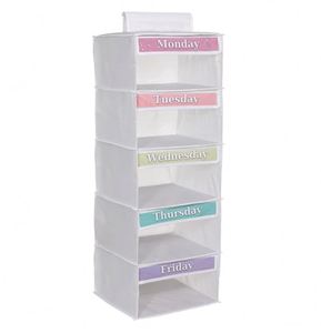 5-<b>Shelf</b> Weekly for School Clothes Kids Monday Through Friday <b>Hanging</b> Closet Organizer <b>Storage</b> - Product Image 1