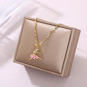 Collana Trend Jewelry in acciaio inossidabile placcato oro 18 carati con ciondolo rotante in rame e zirconi a forma di fiore, gioiello da donna che non sbiadisce. - Product Image 5