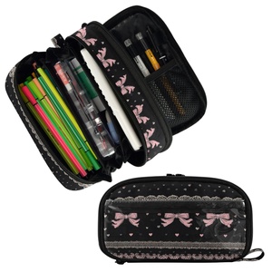 Pochette de papeterie personnalisée avec imprimé nœuds mignons et fermeture éclair, trousse scolaire, étui à crayons, organisateur d'accessoires essentiels pour le sac à dos des enfants - Product Image 2