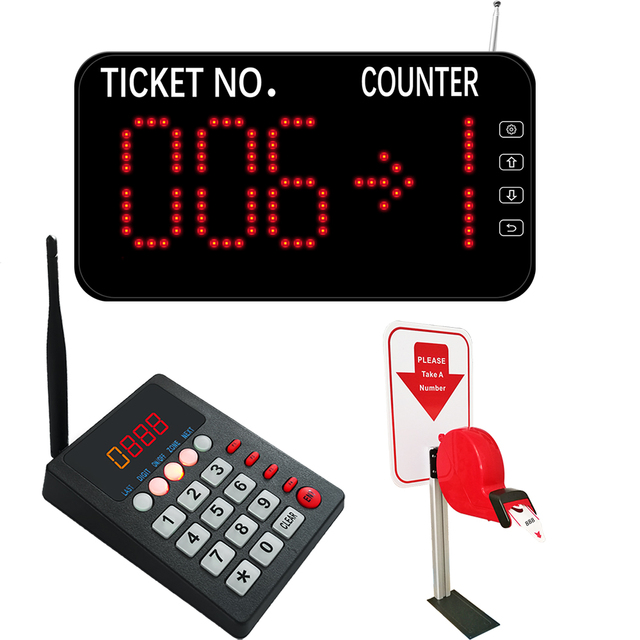 Take a Number System Wireless Calling Queue Management Device 3-Digit Loud Speakers Screen with Keypad Ticket Dispenser