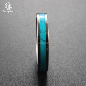 แหวนไทเทเนียมแบนสีเงินขนาด4มม. ฝังเทอร์ควอยซ์แหวนแต่งงานของผู้หญิงผู้ชายเครื่องประดับทอง18K ทรงเรขาคณิตที่ทันสมัยสำหรับทั้งสองเพศ - Product Image 5