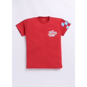 Carrydreams Camiseta de algodón puro con estampado para niños, camiseta roja informal de manga corta, cómoda para el día a día, diseño elegante de carreras para niños - Product Image 1