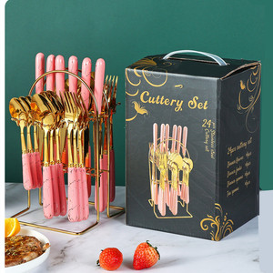 Luxury Marble Ceramic Handle Stainless Steel Flatware <b>Sets</b> Gold Spoon Knife Fork Cutlery for Weddings <b>Dinners</b> Sustainable - Product Image 4